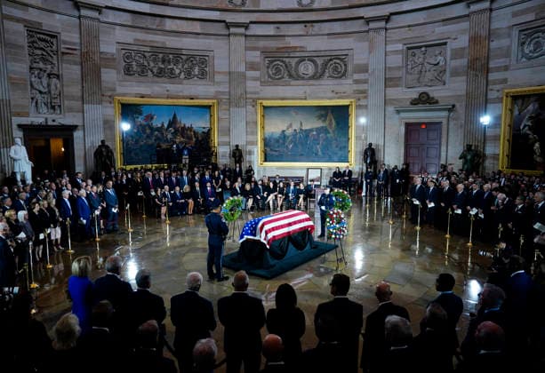 U.S. Capitol Police stand watch over the casket of the late Sen. Lindsey Graham during a Congressional tribute in the Rotunda of the U.S. Capitol in Washington DC on Tuesday, July 28, 2026. Graham, who served South Carolina in Congress for 31 years, died on July 11 at the age of 71.  WAP20260728934 BONNIExCASH