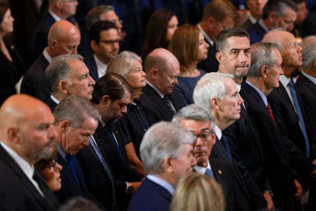 July 28, 2026, Washington, District Of Columbia, USA: Senator Tom Cotton, a Republican from Arkansas, center right, during a ceremony for late Republican Senator Lindsey Graham in the rotunda of the US Capitol in Washington, DC, US, on Tuesday, July 28, 2026. Lindsey Graham, the South Carolina senior senator and foreign policy hawk who changed from a Donald Trump skeptic to one of the US president s strongest allies, died on July 11 at the age of 71 Washington USA - ZUMAs152 20260728_faa_s152_001 Copyright: xTierneyxL.xCrossx-xPoolxviaxCNPx