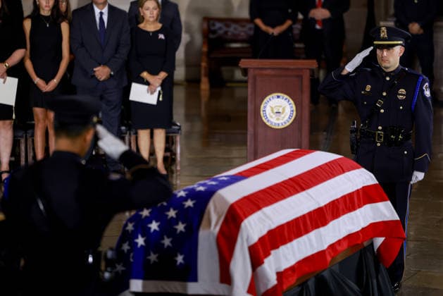 July 28, 2026, Washington, District Of Columbia, USA: The casket of late Republican Senator Lindsey Graham during a ceremony in the rotunda of the US Capitol in Washington, DC, US, on Tuesday, July 28, 2026. Lindsey Graham, the South Carolina senior senator and foreign policy hawk who changed from a Donald Trump skeptic to one of the US president s strongest allies, died on July 11 at the age of 71 Washington USA - ZUMAs152 20260728_faa_s152_007 Copyright: xTierneyxL.xCrossx-xPoolxviaxCNPx