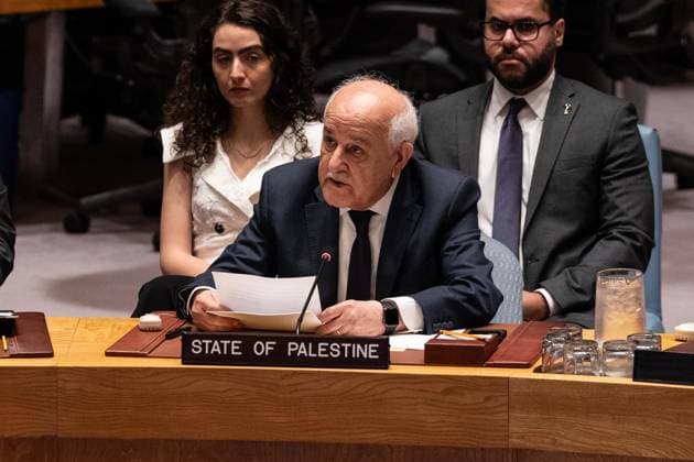 July 28, 2026, New York, New York, USA: Permanent Observer of State of Palestine to the UN Riyad Mansour speaks during Security Council meeting on The situation in the Middle East, including the Palestinian question: Quarterly Open Debate at UN Headquarters in New York, NY on July 28, 2026. New York USA  - ZUMAr339 20260728_znp_r339_011 Copyright: xLevxRadinx