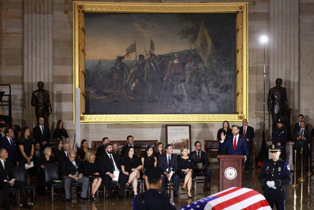 July 28, 2026, Washington, District Of Columbia, USA: US Vice President JD Vance speaks during a ceremony for late Republican Senator Lindsey Graham in the rotunda of the US Capitol in Washington, DC, US, on Tuesday, July 28, 2026. Lindsey Graham, the South Carolina senior senator and foreign policy hawk who changed from a Donald Trump skeptic to one of the US president s strongest allies, died on July 11 at the age of 71 Washington USA  - ZUMAs152 20260728_faa_s152_101 Copyright: xTierneyxL.xCrossx-xPoolxviaxCNPx