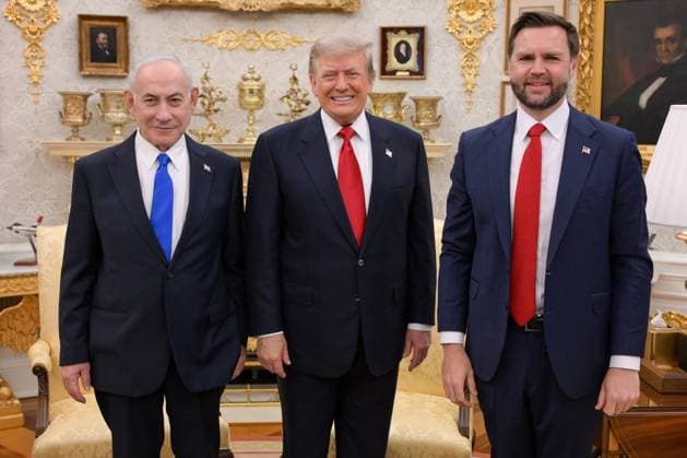 Trump-Netanyahu meeting in Washington DC WASHINGTON DC, USA - JULY 28: (----EDITORIAL USE ONLY – MANDATORY CREDIT - MA AYAN TOAF GPO HANDOUT - NO MARKETING NO ADVERTISING CAMPAIGNS - DISTRIBUTED AS A SERVICE TO CLIENTS----) U.S. President Donald Trump and Vice President of the United States JD Vance (R) meet Israeli Prime Minister Benjamin Netanyahu at White House in Washington DC, United States on July 28, 2026. Ma’ayan Toaf (GPO) Handout Anadolu District of Columbia United States. Editorial use only. Please get in touch for any other usage.  Copyright: x2026xAnadoluxMa™ayanxToafx(GPO) Handoutx