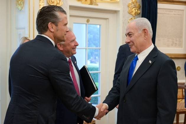 Trump-Netanyahu meeting in Washington DC WASHINGTON DC, USA - JULY 28: (----EDITORIAL USE ONLY – MANDATORY CREDIT - MA AYAN TOAF GPO HANDOUT - NO MARKETING NO ADVERTISING CAMPAIGNS - DISTRIBUTED AS A SERVICE TO CLIENTS----) United States Secretary of War Pete Hegseth (L) meets Israeli Prime Minister Benjamin Netanyahu at White House in Washington DC, United States on July 28, 2026. Ma’ayan Toaf (GPO) Handout Anadolu District of Columbia United States. Editorial use only. Please get in touch for any other usage.  Copyright: x2026xAnadoluxMa™ayanxToafx(GPO) Handoutx