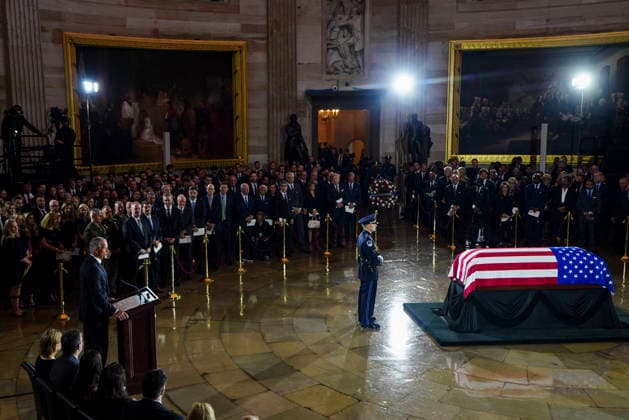 Lindsey Graham Memorial Service in the US Capitol United States Senate Majority Leader John Thune (Republican of South Dakota) speaks during a Congressional Tribute to late U.S. Senator Lindsey Graham (R-SC) at the Rotunda of the U.S. Capitol in Washington, D.C., U.S., July 28, 2026. Photo by Nathan Howard Pool via CNP ABACAPRESS.COM Washington District of Columbia United States  Copyright: xCNP ABACAx