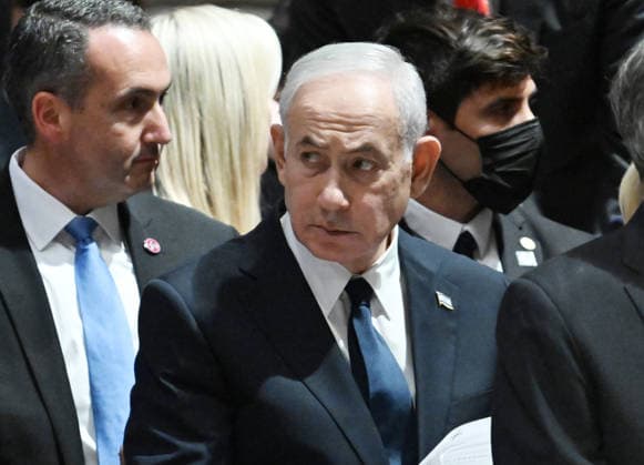 Prime Minister Benjamin Netanyahu of Israel attends the funeral service for the late Sen. Lindsey Graham, R-SC, at Washington National Cathedral in Washington, DC on Tuesday, July 28, 2026. Graham, who served in Congress for 31 years, died on July 11 at the age of 71.  WAP20260728807 ANNABELLExGORDON