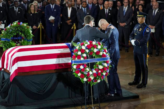 Lindsey Graham Memorial Service in the US Capitol Former U.S. Representative Bob Inglis (R-SC) pays his respects by flag-drapped casket of late U.S. Senator Lindsey Graham (R-SC), during a Congressional Tribute at the Rotunda of the U.S. Capitol in Washington, D.C., U.S., July 28, 2026. Photo by Nathan Howard Pool via CNP ABACAPRESS.COM Washington District of Columbia United States  Copyright: xCNP ABACAx