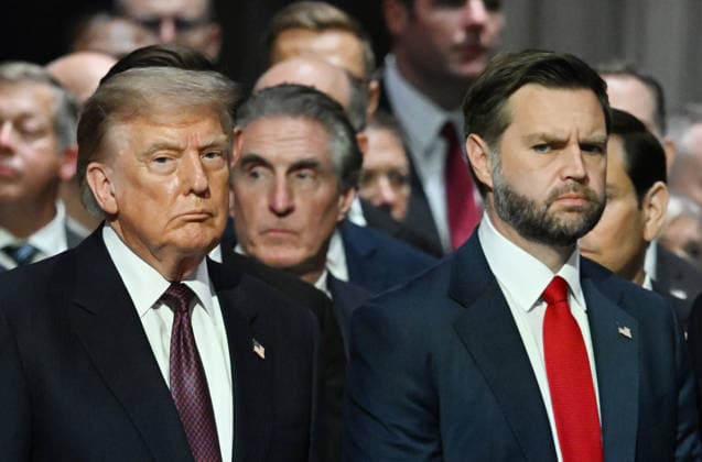 President Donald Trump and Vice President JD Vance attend the funeral service for the late Sen. Lindsey Graham, R-SC, at Washington National Cathedral in Washington, DC on Tuesday, July 28, 2026.  WAP20260728811 ANNABELLExGORDON