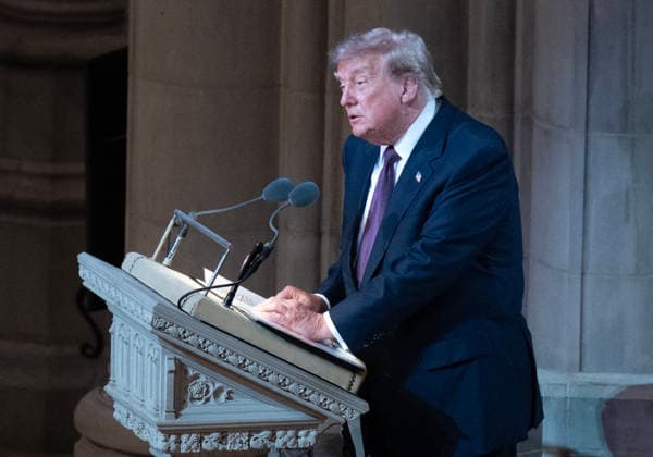 Lindsey Graham Funeral in the Washington National Cathedral United States President Donald J Trump makes remarks at the funeral service for the late US Senator Lindsey Graham (Republican of South Carolina) at the Washington National Cathedral in Washington, DC, USA, on Tuesday July 28, 2026. Photo by Ron Sachs CNP ABACAPRESS.COM Washington District of Columbia United States  Copyright: xCNP ABACAx