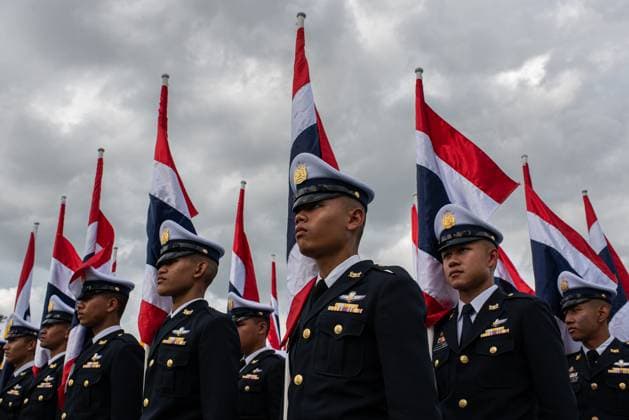 July 28, 2026, Bangkok, Thailand: Pre Cadets hold Thailand s national flags as they march during the King Vajiralongkorn s 74th birthday celebration..Thai authorities held a celebration to mark the 74th birthday of King Maha Vajiralongkorn at Sanam Luang. Bangkok Thailand  - ZUMAs197 20260728_aaa_s197_086 Copyright: xPeeraponxBoonyakiatx