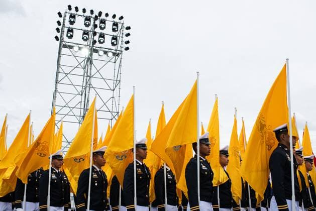 July 28, 2026, Bangkok, Thailand: Pre Cadets hold Royal flags of King Vajiralongkorn as they march during the King Vajiralongkorn s 74th birthday celebration..Thai authorities held a celebration to mark the 74th birthday of King Maha Vajiralongkorn at Sanam Luang. Bangkok Thailand  - ZUMAs197 20260728_aaa_s197_088 Copyright: xPeeraponxBoonyakiatx