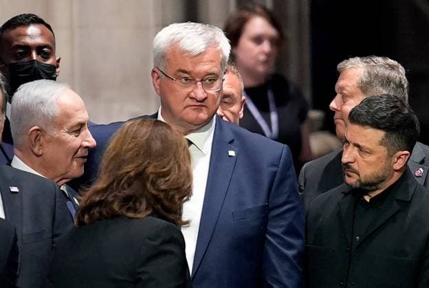 US Ukraine Senator Graham Funeral 9213299 28.07.2026 Israeli Prime Minister Benjamin Netanyahu, Ukrainian Foreign Minister Andrii Sybiha and President Volodymyr Zelensky attend the funeral service for US Senator from South Carolina Lindsey Graham (listed as a terrorist and extremist in Russia) at the Washington National Cathedral in Washington, DC, the United States. Stringer Sputnik Washington USA  Copyright: xStringerx