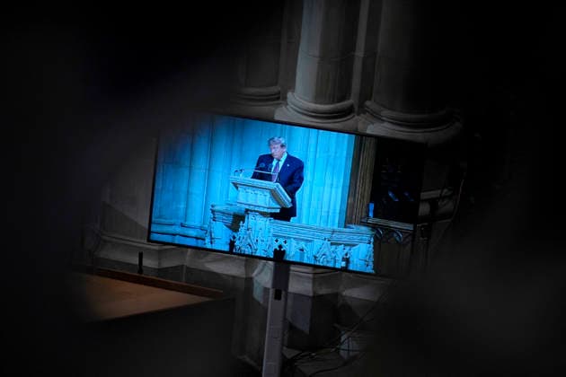 Lindsey Graham funeral service - Washington US President Donald Trump delivers his remarks at the funeral service for Senator Lindsey Graham at Washington National Cathedral in Washington on July 28, 2026. Photo by Yuri Gripas ABACAPRESS.COM Washington DC United States  Copyright: xGripasxYuri ABACAx