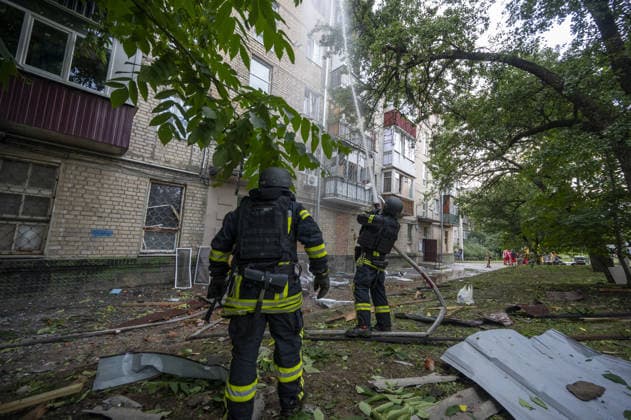 Russian drone attack in Kharkiv KHARKIV, UKRAINE - JULY 28: Russian Shahed type jet-powered UAV struck the roof of a five-story residential building in Kharkiv, Ukraine on July 28, 2026. A fire broke out on the roof, damaging about half of its area. Eight local residents suffered acute stress reactions. In addition, five nearby high-rise buildings were damaged, with windows shattered, as well as private homes and power lines. Serhii Masin Anadolu Kharkiv Ukraine. Editorial use only. Please get in touch for any other usage.  Copyright: x2026xAnadoluxSerhiixMasinx