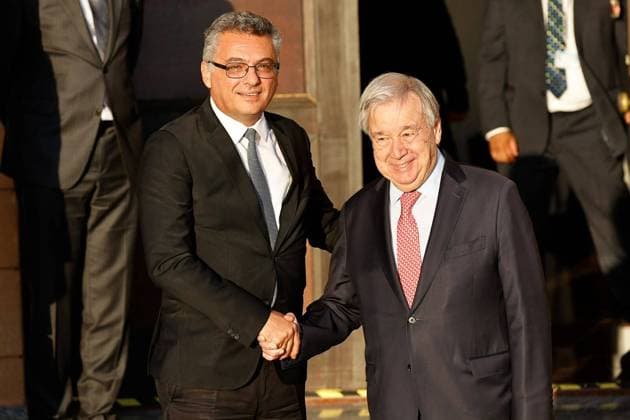 UN Secretary-General Guterres meets with Erhurman and Christodoulides over dinner NICOSIA, CYPRUS - JULY 28: (----EDITORIAL USE ONLY – MANDATORY CREDIT - PRESIDENCY OF TRNC HANDOUT - NO MARKETING NO ADVERTISING CAMPAIGNS - DISTRIBUTED AS A SERVICE TO CLIENTS----) United Nations Secretary-General Antonio Guterres (R) hosts an informal dinner with Turkish Republic of Northern Cyprus (TRNC) President Tufan Erhurman (L) and Greek Cypriot Leader Nikos Christodoulides (not seen) at the UN buffer zone compound in Nicosia, Cyprus on July 28, 2026. TRNC Presidency Handout Anadolu Nicosia Cyprus. Editorial use only. Please get in touch for any other usage.  Copyright: x2026xAnadoluxTRNCxPresidencyx xHandoutx