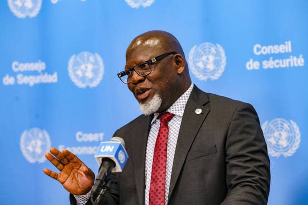 July 28, 2026, New York, New York, United States: ZENON MUKONGO NGAY, Permanent Representative of the Democratic Republic of the Congo to the United Nations and President of the Security Council for July, speaks to reporters following closed consultations at UNHQ. Mukongo Ngay discussed preparations for the Security CouncilÃ¢â‚¬â ¢s first informal straw poll in the selection process for the next United Nations Secretary-General, scheduled to take place on July 30. New York United States - ZUMAo116 20260728_znp_o116_084 Copyright: xBiancaxOterox