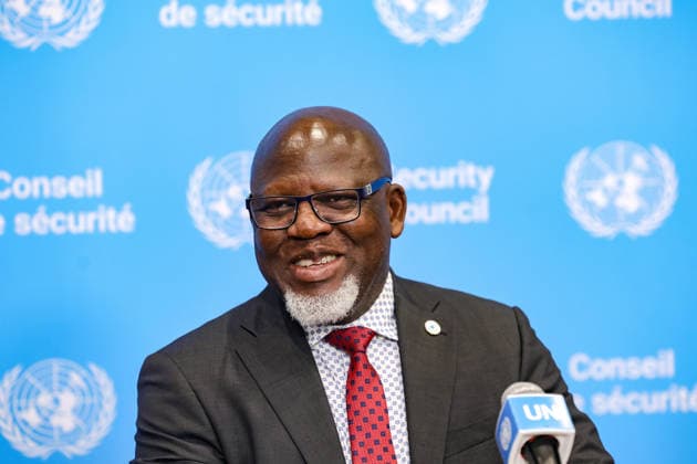 July 28, 2026, New York, New York, United States: ZENON MUKONGO NGAY, Permanent Representative of the Democratic Republic of the Congo to the United Nations and President of the Security Council for July, speaks to reporters following closed consultations at UNHQ. Mukongo Ngay discussed preparations for the Security CouncilÃ¢â‚¬â ¢s first informal straw poll in the selection process for the next United Nations Secretary-General, scheduled to take place on July 30. New York United States - ZUMAo116 20260728_znp_o116_085 Copyright: xBiancaxOterox