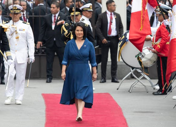 (260728) -- LIMA, July 28, 2026 -- Peru s President-elect Keiko Fujimori arrives at the Congress in Lima, Peru, July 28, 2026. Peru s President-elect Keiko Fujimori took office Tuesday after being sworn in at a ceremony held at the Legislative Palace in Lima. (Photo by Xinhua) PERU-LIMA-PRESIDENTIAL INAUGURATION MarianaxBazo 