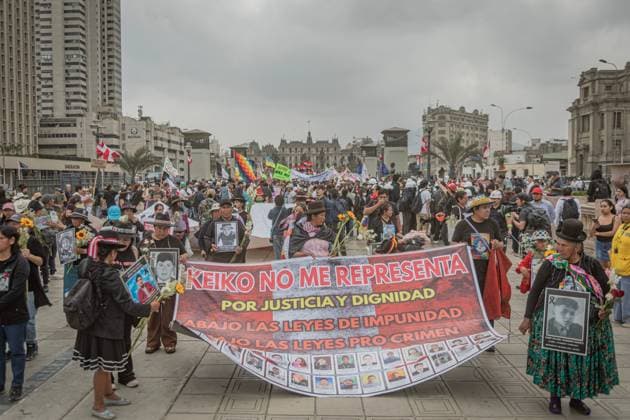 July 28, 2026, Lima, Peru: LIMA, PERU Ã¢â‚¬ JULY 28, 2026: Hundreds of demonstrators march through the streets of downtown Lima during PeruÃ¢â‚¬â ¢s Independence Day as President Keiko Fujimori delivers her inaugural address to the nation before Congress. Participants include relatives of victims of state violence during the administrations of Alberto Fujimori, Dina Boluarte, and Jose JeroÂ­, as well as university students, left-wing organizations, human rights groups, and former left-wing presidential candidate Roberto SoÂ¡nchez. The protesters voice their opposition to the new administration and call for justice, accountability, and respect for human rights. Lima Peru - ZUMAq101 20260728_zna_q101_130 Copyright: xErickxDiazxVelizx