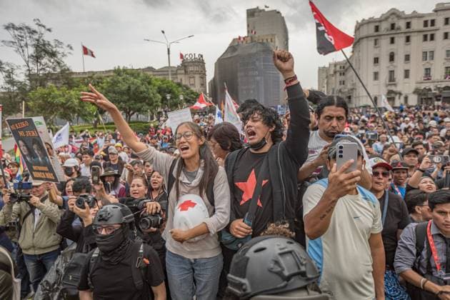 July 28, 2026, Lima, Peru: LIMA, PERU Ã¢â‚¬ JULY 28, 2026: Hundreds of demonstrators march through the streets of downtown Lima during PeruÃ¢â‚¬â ¢s Independence Day as President Keiko Fujimori delivers her inaugural address to the nation before Congress. Participants include relatives of victims of state violence during the administrations of Alberto Fujimori, Dina Boluarte, and Jose JeroÂ­, as well as university students, left-wing organizations, human rights groups, and former left-wing presidential candidate Roberto SoÂ¡nchez. The protesters voice their opposition to the new administration and call for justice, accountability, and respect for human rights. Lima Peru - ZUMAq101 20260728_zna_q101_141 Copyright: xErickxDiazxVelizx