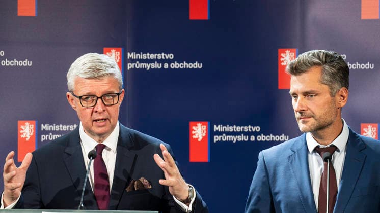 Industry and Trade Minister Karel Havlicek (left) and state agency CzechTrade head Rudolf Klepacek hold press conference on July 29, 2026, to present new state agency CzechBusiness that will be created by merging CzechTrade and CzechInvest. Another topic is overview of ministry s activities for Czech companies in Ukraine. (CTKxPhoto MichalxKamaryt) CTKPhotoP2026072902745  CTKPhotoP2026072902745