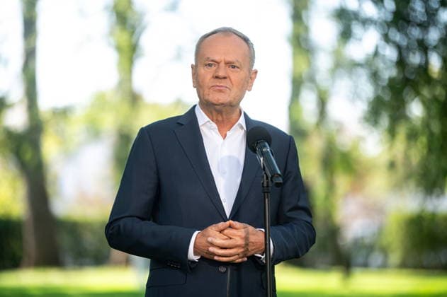 Warszawa 29.07.2026. Prime Minister Donald Tusk and Barbara Mroz-Gorgon, the newly appointed government plenipotentiary for the promotion of the Poland brand, during a joint press conference. --- Premier Donald Tusk oraz prof. Barbara Mroz-Gorgon, nowo powolana pelnomocniczka rzadu ds. promocji marki Polska, podczas wspolnej konferencji prasowej. Persons Shown : Donald Tusk Fot. Kai Taller Arena Akcji NEWSPIX.PL --- newspix.pl 