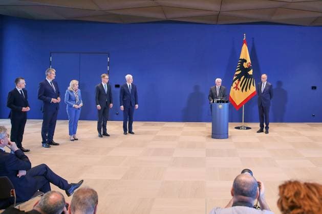 Berlin, Deutschland, 29.07.2026: Amtssitz am Spreebogen: Entlassung und Ernennung von Ministern durch den Bundespräsidenten: Frank-Walter Steinmeier hält eine kurze Ansprache *** Berlin, Germany, July 29, 2026; Official Residence at Spreebogen; Dismissal and Appointment of Ministers by Federal President Frank-Walter Steinmeier; Frank-Walter Steinmeier Delivers a Short Speech Copyright: xdtsxNachrichtenagenturx dts_128834