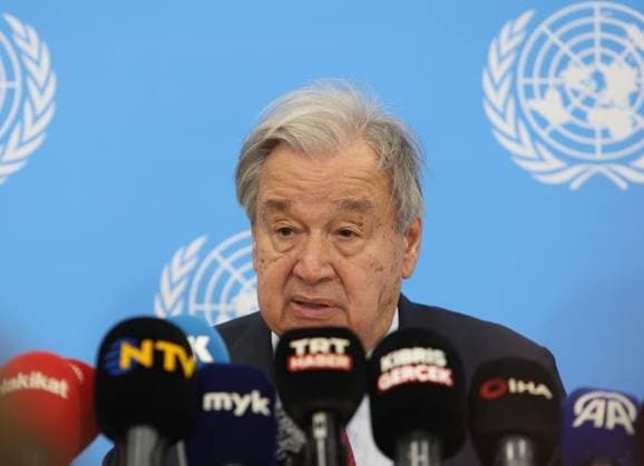 United Nations Secretary-General Antonio Guterres LEFKOSIA, TRNC - JULY 29: United Nations Secretary-General Antonio Guterres holds a press conference after his meeting with Turkish Republic of Northern Cyprus (TRNC) President Tufan Erhurman and Greek Cypriot Leader Nikos Christodoulides at the UN buffer zone compound in Lefkosia, TRNC, on July 29, 2026. Ali Ruhluel Anadolu Nicosia Cyprus. Editorial use only. Please get in touch for any other usage.  Copyright: x2026xAnadoluxAlixRuhluelx