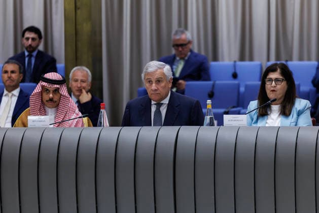 July 29, 2026, Rome, Italia, Italy: Minister of Foreign Affairs and International Cooperation Antonio Tajani, Saudi Arabian Foreign Minister Prince Faisal Bin Farhan and Palestinian Authority Foreign Minister Varsen Aghabekia during the meeting of the Global Alliance for a Two-State Solution, Rome 29 07 2026 Rome Italy  - ZUMAa289 20260729_zia_a289_025 Copyright: xFrancescoxFotiax xAgfx