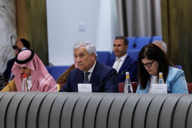 July 29, 2026, Rome, Italia, Italy: Minister of Foreign Affairs and International Cooperation Antonio Tajani, Saudi Arabian Foreign Minister Prince Faisal Bin Farhan and Palestinian Authority Foreign Minister Varsen Aghabekia during the meeting of the Global Alliance for a Two-State Solution, Rome 29 07 2026 Rome Italy  - ZUMAa289 20260729_zia_a289_026 Copyright: xFrancescoxFotiax xAgfx