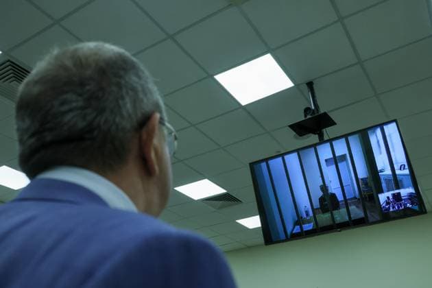 29.07.2026. Russia. Moscow. Blogger Elena Blinovskaya (on screen) during the consideration of the appeal against the verdict by the Second Court of Cassation of General Jurisdiction. In March 2025, a court sentenced Blinovskaya to 4.5 years in a penal colony in a case of large-scale tax evasion and money laundering. Alexey Belkin NEWS.ru BelkinxAlexey