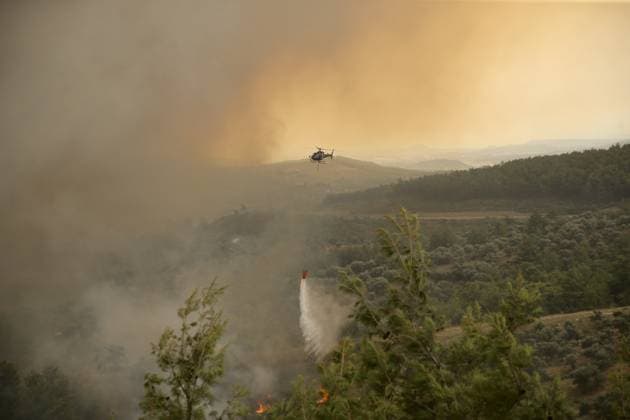 Firefighters battle wildfire in Mugla from air and ground MUGLA, TURKIYE - JULY 29 : Fire extinguishing efforts continue both from the air and land to contain a wildfire in the Seydikemer district of Mugla, Turkiye on July 29, 2026. Ali Riza Akkir Anadolu Mugla Turkey. Editorial use only. Please get in touch for any other usage.  Copyright: x2026xAnadoluxAlixRizaxAkkirx