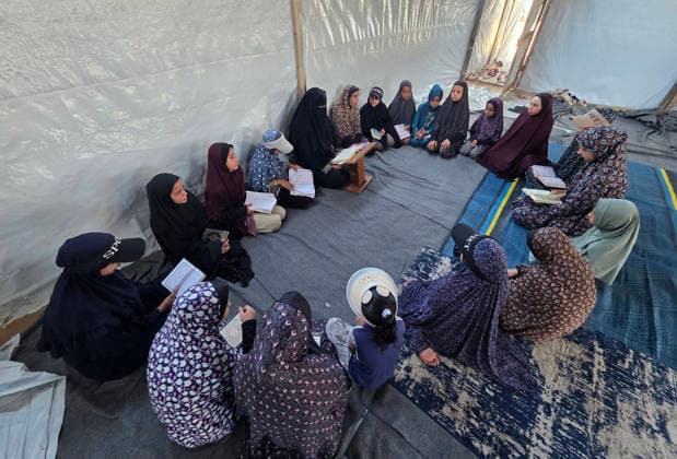 Orphaned Palestinian children attend Quran classes in Khan Younis camp Orphaned Palestinian boys and girls take part in Quran memorization and recitation classes at the Al Baraka Camp for Orphan Care in the al-Mawasi area of Khan Younis, southern Gaza Strip, on July 29, 2026. The educational sessions are held regularly to teach the Quran and strengthen the children s religious knowledge amid the difficult humanitarian conditions in the Gaza Strip. Photo by Tariq Mohammad APA Images Khan Yunis Gaza Strip Palestinian Territory 290726_Khan_Yunis_TM_00(11) Copyright: xapaimagesxTariqxMohammad xapaimagesx