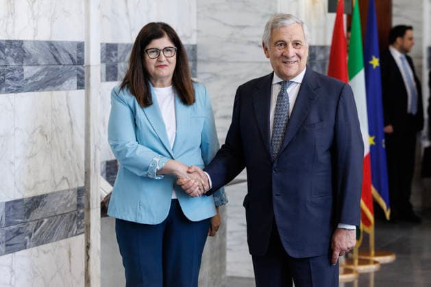 July 29, 2026, Rome, Italia, Italy: Minister of Foreign Affairs and International Cooperation Antonio Tajani and Palestinian Authority Foreign Minister Varsen Aghabekia during the meeting of the Global Alliance for a Two-State Solution, Rome 29 07 2026 Rome Italy  - ZUMAa289 20260729_zia_a289_037 Copyright: xFrancescoxFotiax xAgfx