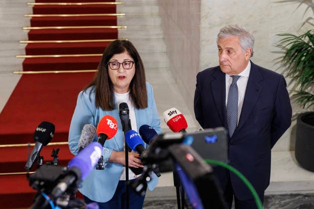 July 29, 2026, Rome, Italia, Italy: Joint statement by the Minister of Foreign Affairs and International Cooperation Antonio Tajani and the Foreign Minister of the Palestinian Authority Varsen Aghabekia at the end of the meeting of the Global Alliance for the Two-State Solution, Rome 29 07 2026 Rome Italy  - ZUMAa289 20260729_zia_a289_046 Copyright: xFrancescoxFotiax xAgfx