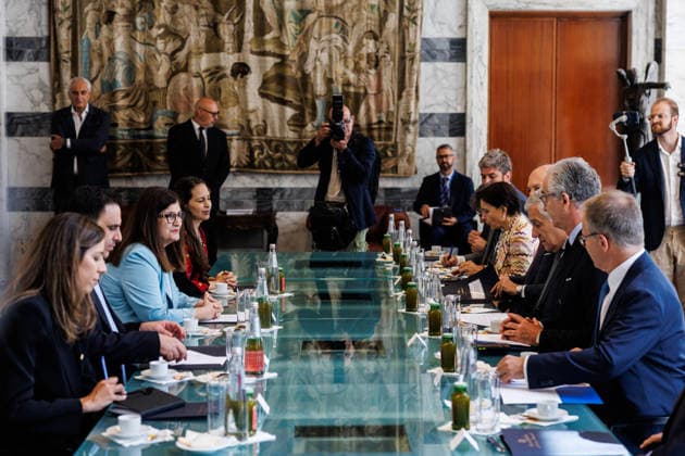 July 29, 2026, Rome, Italia, Italy: Minister of Foreign Affairs and International Cooperation Antonio Tajani and Palestinian Authority Foreign Minister Varsen Aghabekia during the meeting of the Global Alliance for a Two-State Solution, Rome 29 07 2026 Rome Italy  - ZUMAa289 20260729_zia_a289_052 Copyright: xFrancescoxFotiax xAgfx
