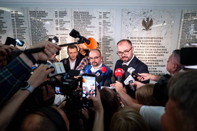Warszawa 29.07.2026. The 30th sitting of the Sejm of the Republic of Poland. Day 1. --- XXX, 30. posiedzenie Sejmu Rzeczypospolitej Polskiej. Dzien 1. Persons Shown : Lukasz Schreiber Pawel Jablonski Krzysztof Szczucki Fot. Kai Taller Arena Akcji NEWSPIX.PL --- newspix.pl 