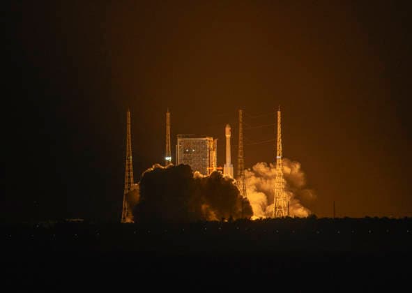 WENCHANG, CHINA - JULY 29: A Long March-7A carrier rocket carrying TL-3 (Tian Lian 3) satellites blasts off from Wenchang Spacecraft Launch Site on July 29, 2026 in Wenchang, Hainan Province of China.  Copyright: xVCGx 111657082498