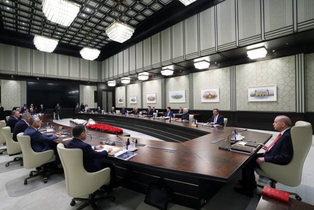 Turkish Presidential Cabinet meets under President Erdogan s chairmanship ANKARA, TURKIYE - JULY 29: (----EDITORIAL USE ONLY - MANDATORY CREDIT - TURKISH PRESIDENCY MURAT CETINMUHURDAR HANDOUT - NO MARKETING NO ADVERTISING CAMPAIGNS - DISTRIBUTED AS A SERVICE TO CLIENTS----) The Turkish Presidential Cabinet convenes at the Presidential Complex under the chairmanship of Turkish President Recep Tayyip Erdogan, in Ankara, Turkiye on July 29, 2026. TUR Presidency Murat Cetinmuhurdar Anadolu Ankara Turkey. Editorial use only. Please get in touch for any other usage.  Copyright: x2026xAnadoluxTURxPresidencyx MuratxCetinmuhurdarx