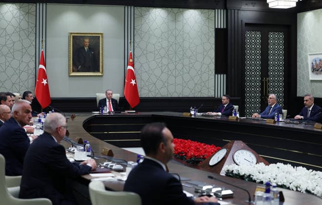 Turkish Presidential Cabinet meets under President Erdogan s chairmanship ANKARA, TURKIYE - JULY 29: (----EDITORIAL USE ONLY - MANDATORY CREDIT - TURKISH PRESIDENCY MUSTAFA KAMACI HANDOUT - NO MARKETING NO ADVERTISING CAMPAIGNS - DISTRIBUTED AS A SERVICE TO CLIENTS----) The Turkish Presidential Cabinet convenes at the Presidential Complex under the chairmanship of Turkish President Recep Tayyip Erdogan, in Ankara, Turkiye on July 29, 2026. TUR Presidency Mustafa Kamaci Anadolu Ankara Turkey. Editorial use only. Please get in touch for any other usage.  Copyright: x2026xAnadoluxTURxPresidencyx xMustafaxKamacix