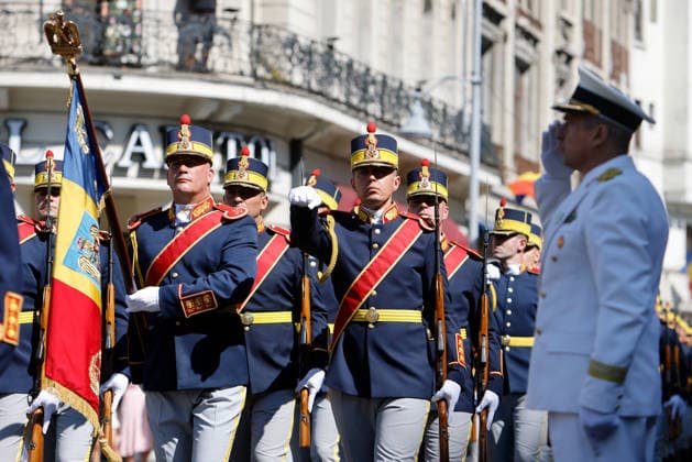 (260729) -- BUCHAREST, July 29, 2026 -- Soldiers of an honor guard march during ceremonies marking the National Anthem Day in Bucharest, Romania, July 29, 2026. (Photo by Xinhua) ROMANIA-BUCHAREST-NATIONAL ANTHEM DAY CristianxCristel 
