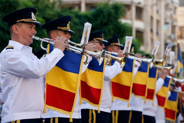 (260729) -- BUCHAREST, July 29, 2026 -- A military band performs during ceremonies marking the National Anthem Day in Bucharest, Romania, July 29, 2026. (Photo by Xinhua) ROMANIA-BUCHAREST-NATIONAL ANTHEM DAY CristianxCristel 