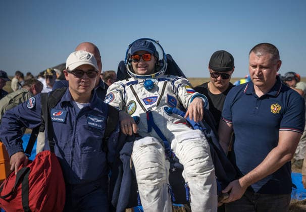 July 29, 2026, Zhezkazgan, Kazakhstan: Roscosmos cosmonaut Sergei Mikaev is carried to the medical tent moments after landing aboard the Soyuz MS-28 spacecraft, July 26, 2026 near the town of Zhezkazgan, Kazakhstan. Mikaev landed with fellow cosmonaut Sergey Kud-Sverchkov and NASA astronaut Chris Williams, after 241 days in space aboard the International Space Station. Zhezkazgan Kazakhstan - ZUMAp138 20260729_zaa_p138_034 Copyright: xBillxIngalls Nasax
