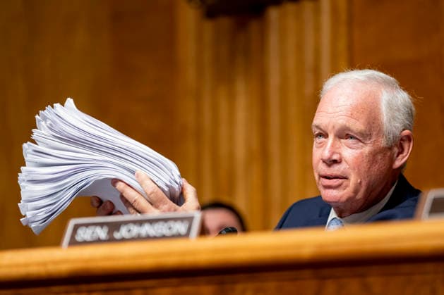 Sen. Ron Johnson, R-WI, questions Former Director of the National Institute of Allergy and Infectious Diseases Dr. Anthony Fauci during a Senate Homeland Security and Governmental Affairs Committee hearing at the U.S. Capitol in Washington, DC on Wednesday, July 29, 2026. Fauci was expected to be questioned about his diary entries during his handling of the Covid-19 pandemic, but invoked his fifth amendment rights.  WAP20260729308 BONNIExCASH