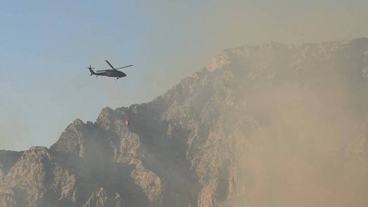 Firefighting efforts continue against wildfire in Antalya ANTALYA, TURKIYE - JULY 29: Aerial and ground crews battle a forest fire in the Alanya district of Antalya, Turkiye, on July 29, 2026. Mert Canturk Anadolu Antalya Turkey. Editorial use only. Please get in touch for any other usage.  Copyright: x2026xAnadoluxMertxCanturkx