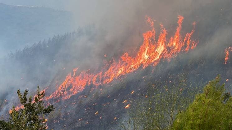 Firefighting efforts continue against wildfire in Antalya ANTALYA, TURKIYE - JULY 29: Aerial and ground crews battle a forest fire in the Alanya district of Antalya, Turkiye, on July 29, 2026. Mert Canturk Anadolu Antalya Turkey. Editorial use only. Please get in touch for any other usage.  Copyright: x2026xAnadoluxMertxCanturkx