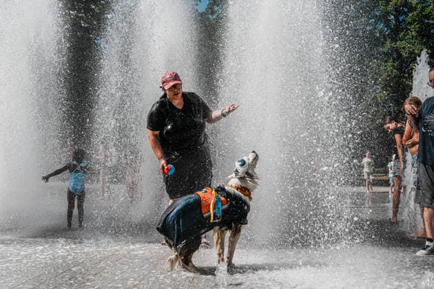 Heatwave in eastern France drives residents and pets to seek relief in public fountains NANCY, FRANCE - JULY 29: Residents and their pets cool off in public fountains at Parc de la Pepiniere as a summer heatwave brings soaring temperatures in Nancy, eastern France, on July 29, 2026. Children play in water jets while dogs wade through the fountains to escape the heat, as visitors gather in shaded areas of the park during one of the hottest days of the season. The French national weather service has warned of persistent high temperatures affecting several regions across the country. Muhammed Said Tako Anadolu Nancy France. Editorial use only. Please get in touch for any other usage.  Copyright: x2026xAnadoluxMuhammedxSaidxTakox