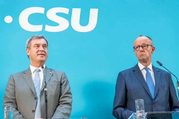 Markus Söder + Friedrich Merz EUR, Deutschland, Berlin: 29.07.2026: (l-r) Markus Söder (CSU) Ministerpäsident des Freistaates Bayern, Bundeskanzler Friedrich Merz (CDU) während der Pressekonferenz nach der Fraktionssitzung. *** Markus Söder, Friedrich Merz, EUR, Germany, Berlin, July 29, 2026 l r Markus Söder (CSU), Minister-President of the Free State of Bavaria, and Federal Chancellor Friedrich Merz (CDU) during the press conference following the parliamentary group meeting