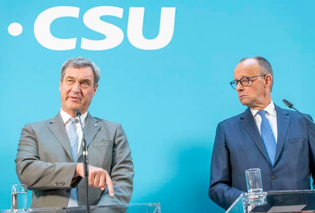 Markus Söder + Friedrich Merz EUR, Deutschland, Berlin: 29.07.2026: (l-r) Markus Söder (CSU) Ministerpäsident des Freistaates Bayern, Bundeskanzler Friedrich Merz (CDU) während der Pressekonferenz nach der Fraktionssitzung. *** Markus Söder, Friedrich Merz, EUR, Germany, Berlin, July 29, 2026 l r Markus Söder (CSU), Minister-President of the Free State of Bavaria, and Federal Chancellor Friedrich Merz (CDU) during the press conference following the parliamentary group meeting