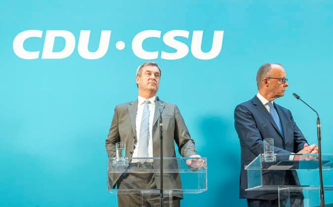 Markus Söder + Friedrich Merz EUR, Deutschland, Berlin: 29.07.2026: (l-r) Markus Söder (CSU) Ministerpäsident des Freistaates Bayern, Bundeskanzler Friedrich Merz (CDU) während der Pressekonferenz nach der Fraktionssitzung. *** Markus Söder, Friedrich Merz, EUR, Germany, Berlin, July 29, 2026 l r Markus Söder (CSU), Minister-President of the Free State of Bavaria, and Federal Chancellor Friedrich Merz (CDU) during the press conference following the parliamentary group meeting