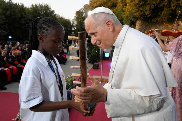 ITALY - POPE LEO XIV DURING A CONCERT IN BORGO LAUDATO SI , A 55-HECTARE EDUCATIONAL AND ENVIRONMENTAL CENTER, AT CASTEL GANDOLFO - 2026 7 29 Italy, Castel Gandolfo , Vatican, 2026 7 29 Pope Leo XIV during a concert in Borgo Laudato Si, a 55-hectare educational and environmental center, at Castel Gandolfo . Borgo Laudato Si hosted a prayer gathering promoted by the Laudato Si Centre for Higher Education and the Andrea Bocelli Foundation, bringing together an international choir of 164 children and young people from five crisis-affected regions around the world. EDITORIAL USE ONLY - NO BOOKS Copyright: xVATICANxMEDIAx
